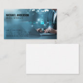 Zakelijke man op computer | Gegevens Visitekaartje (Voorkant / Achterkant)