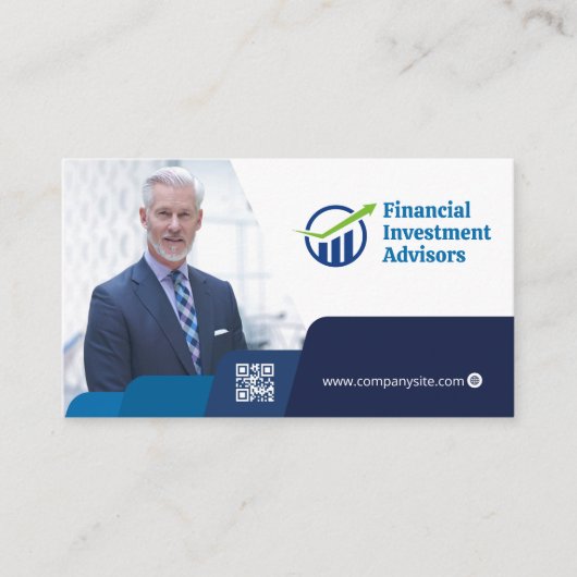 Zakelijke man op kantoor | Bedrijfsleven | QR-code Visitekaartje (Voorkant)