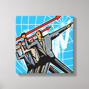 Zakelijke mensen die een pijlbord gooien canvas afdruk