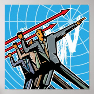 Zakelijke mensen die een pijlbord gooien poster