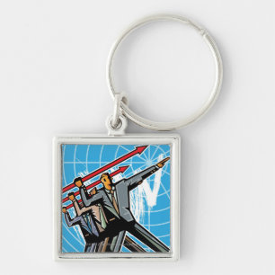 Zakelijke mensen die een pijlbord gooien sleutelhanger