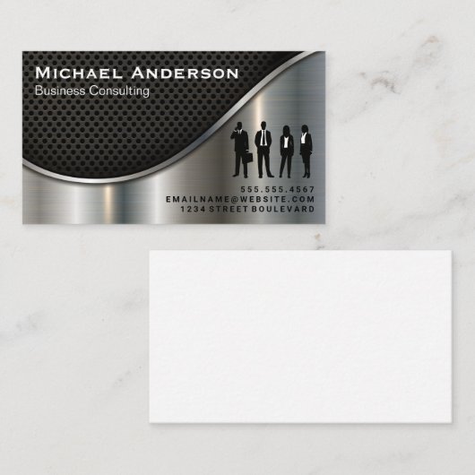 Zakelijke mensen | Metallic zilver | Zwart vlees Visitekaartje (Voorkant / Achterkant)