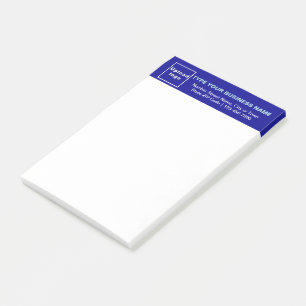 Zakelijke merknaam op blauwe kop van lange post-it® notes