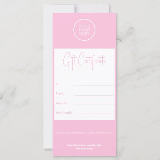 Zakelijke minimalistische moderne roze cadeaubon (Voorkant)
