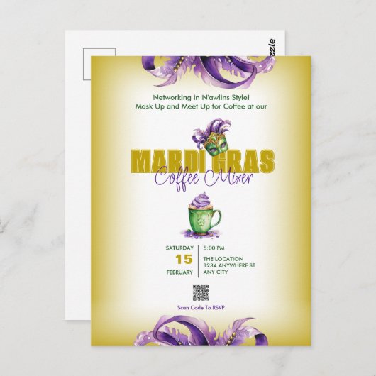 Zakelijke Mixer Mardi Gras QR Code uitnodiging (Voorkant / Achterkant)