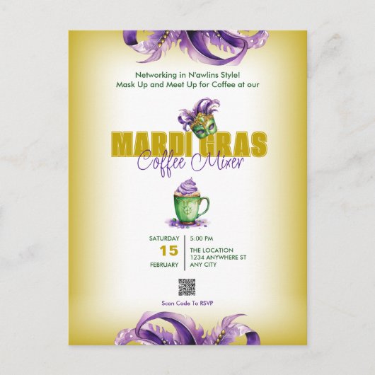 Zakelijke Mixer Mardi Gras QR Code uitnodiging (Voorkant)