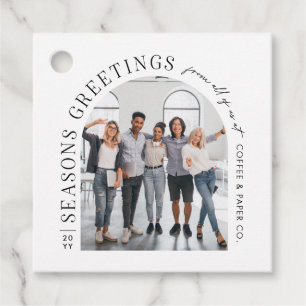 Zakelijke moderne boog foto kerst bedankjes labels