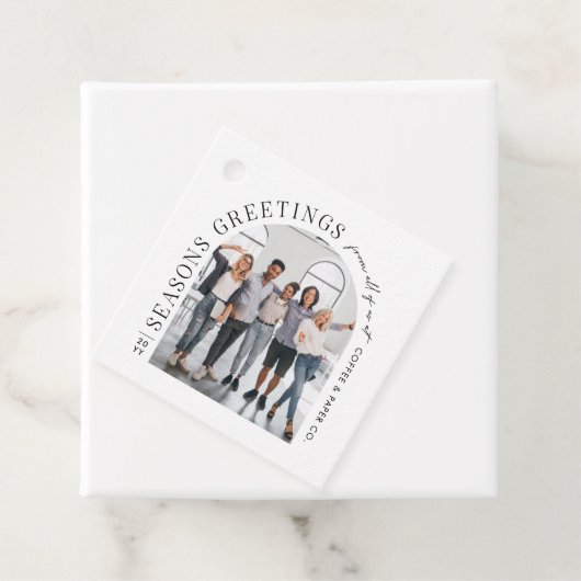 Zakelijke moderne boog foto kerst bedankjes labels (In situ)