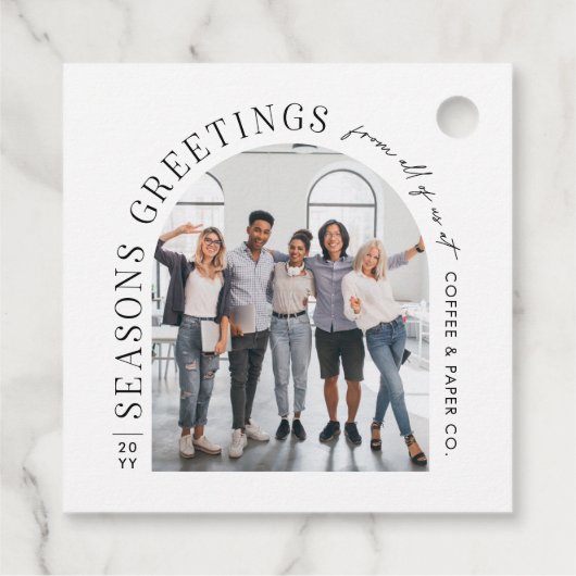 Zakelijke moderne boog foto kerst bedankjes labels (Achterkant)