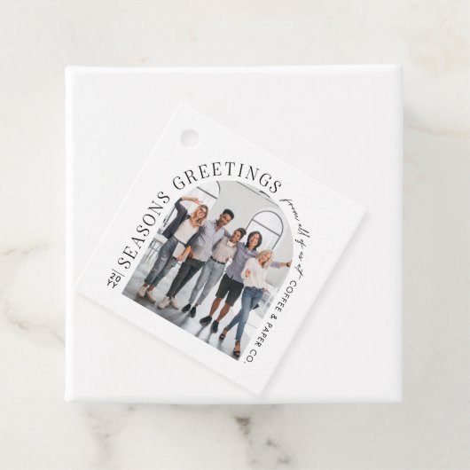 Zakelijke moderne boog foto kerst bedankjes labels (In situ)