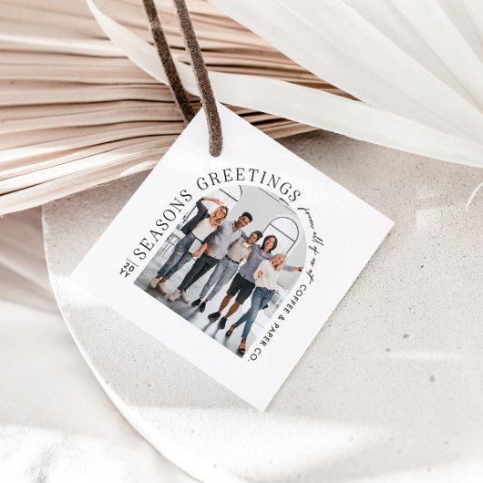Zakelijke moderne boog foto kerst bedankjes labels