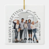 Zakelijke moderne boog foto kerst keramisch ornament (Achterkant)