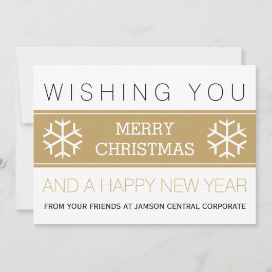 Zakelijke moderne gouden en witte kerstvakantie feestdagenkaart (Voorkant)