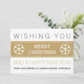 Zakelijke moderne gouden en witte kerstvakantie feestdagenkaart (Staand voorkant)