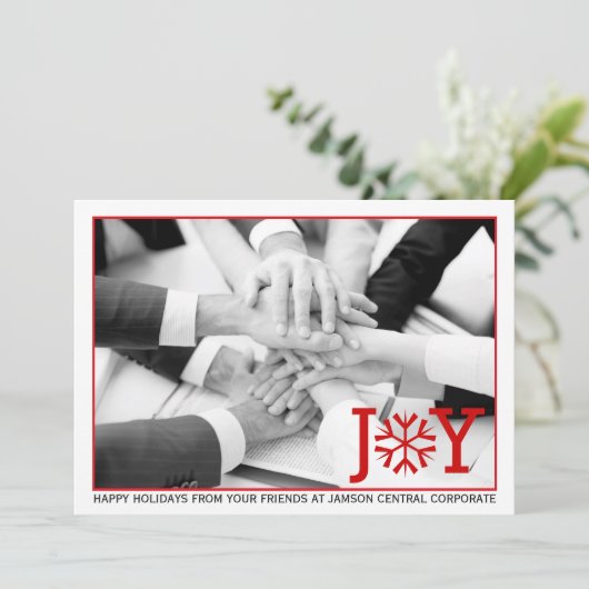 Zakelijke moderne rode vreugde minimale kerstfoto feestdagenkaart (Staand voorkant)