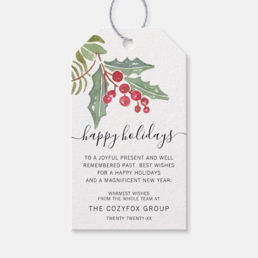 Zakelijke moderne script Holly Berry Cadeaulabel (Voorkant)