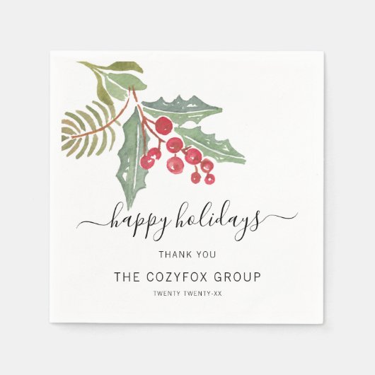 Zakelijke moderne script Holly Berry Servet (Voorkant)