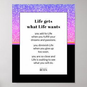 Zakelijke motivatie roze blauw glitter en zwart poster