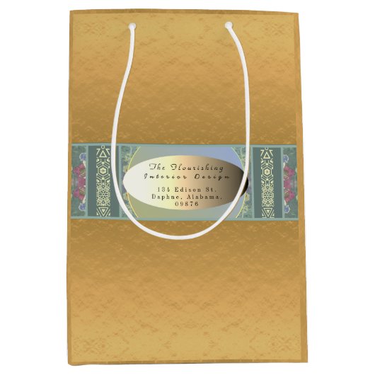 Zakelijke naam/adres bloem- en gouden cadeautas (Voorkant)