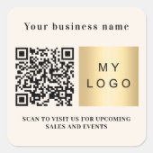 Zakelijke naam beige logo qr-code vierkante sticker (Voorkant)
