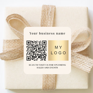 Zakelijke naam beige logo qr-code vierkante sticker