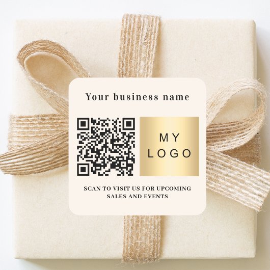 Zakelijke naam beige logo qr-code vierkante sticker