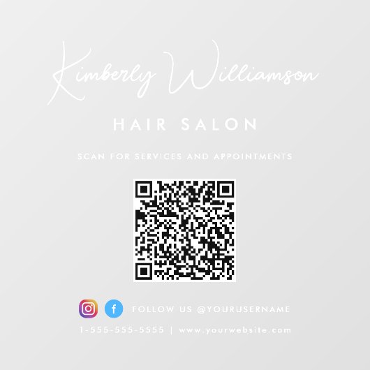 Zakelijke naam Chic Signature Script QR-code Raamsticker (Vel)