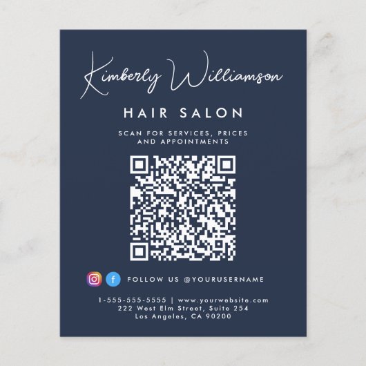 Zakelijke naam handtekening script QR-code blauw Flyer (Voorkant)