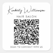 Zakelijke naam handtekening script QR-code promoti Vierkante Sticker (Voorkant)