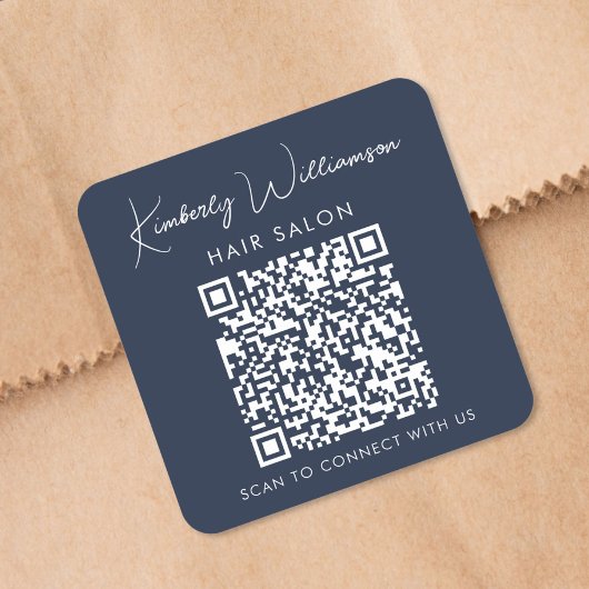 Zakelijke naam handtekening script QR-code promoti Vierkante Sticker