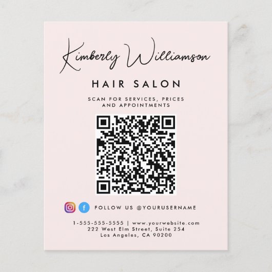 Zakelijke naam handtekening script QR-code roze Flyer (Voorkant)