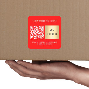 Zakelijke naam helderrode logo qr-code vierkante sticker