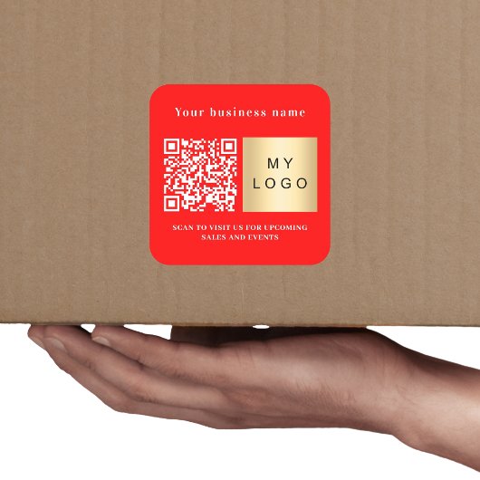 Zakelijke naam helderrode logo qr-code vierkante sticker