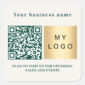 Zakelijke naam ivoor smaragdgroen logo qr-code vierkante sticker (Voorkant)