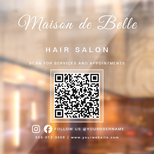 Zakelijke naam Moderne Chic Handtekening Script QR Raamsticker (Vel 2)