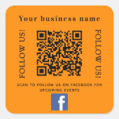 Zakelijke naam oranje QR-code Facebook Vierkante Sticker (Voorkant)