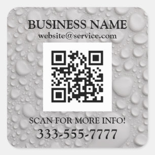 Zakelijke Naam Promo, QR-code, Waterdruppels Vierkante Sticker
