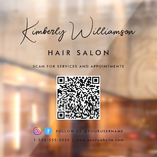 Zakelijke naam stijlvolle handtekening script QR-c Raamsticker (Vel 2)