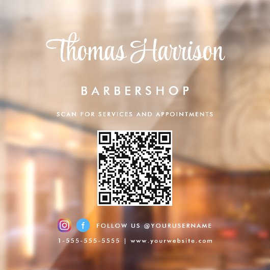 Zakelijke naam stijlvolle handtekening script QR-c Raamsticker (Vel 2)