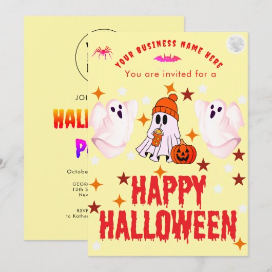 Zakelijke naamlogo en leuke spook aangepaste Hallo Kaart (Voorkant / Achterkant)