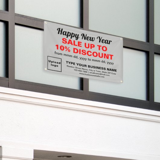 Zakelijke nieuwjaarsverkoop op grijze rechthoekige spandoek (Buitenkant Gebouw)