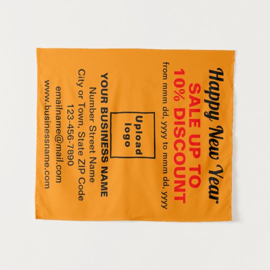 Zakelijke nieuwjaarsverkoop op Oranje kleur tapijt Wandkleed (Voorkant (horizontaal))