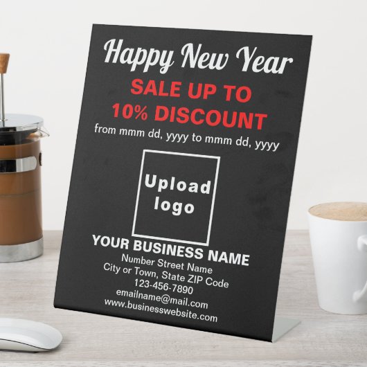 Zakelijke nieuwjaarsverkoop op zwart voetstuk teke reclamebord met voetstuk (Insitu)