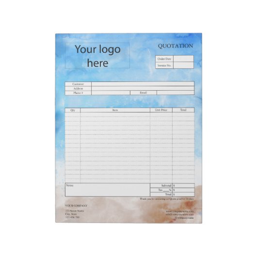 Zakelijke offerte, factuur of verkoopbon maken notitieblok (Linkerzijde)