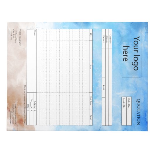 Zakelijke offertes, facturen of verkoopbonnen opst notitieblok (Voorkant)