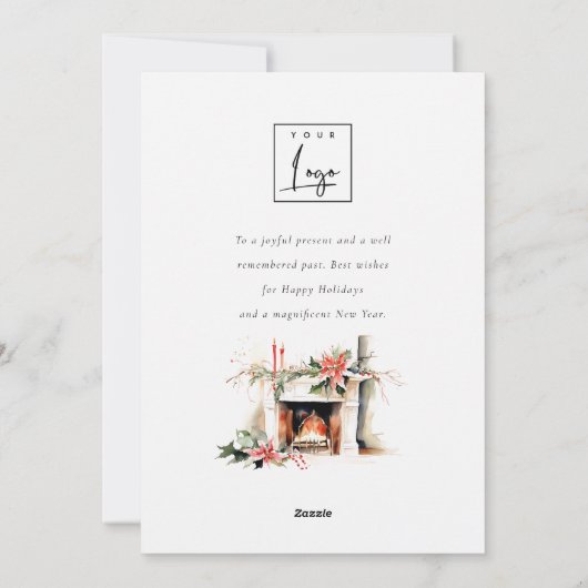 Zakelijke open haard Warm Kerst Corporate Logo Feestdagenkaart (Achterkant)