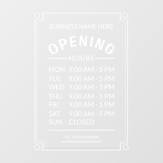 Zakelijke openingstijden 7 dagen per week raamsticker (Vel)
