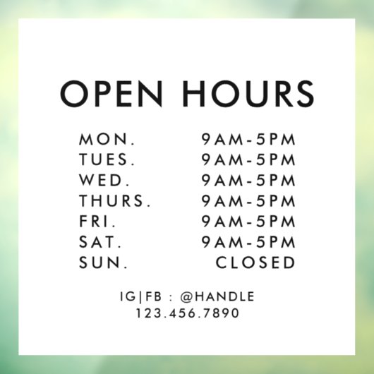 Zakelijke Openingstijden Eenvoudig Professioneel Raamsticker (Vel 3)