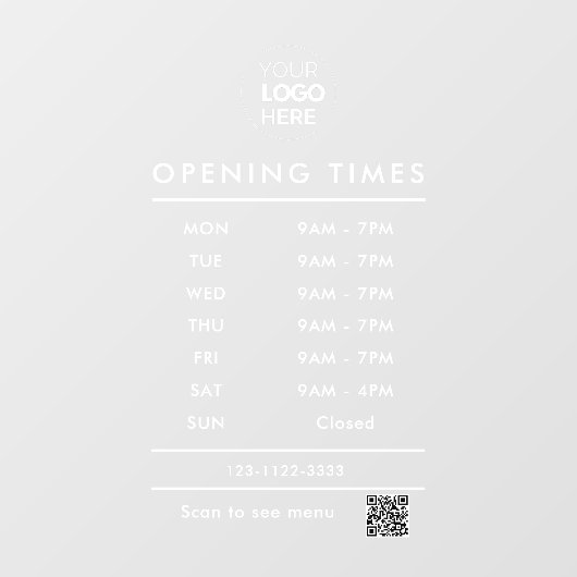Zakelijke openingstijden logo en qr code raamsticker (Vel)