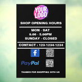 Zakelijke openingstijden met Facebook PayPal QR Co Raamsticker (Vel 3)
